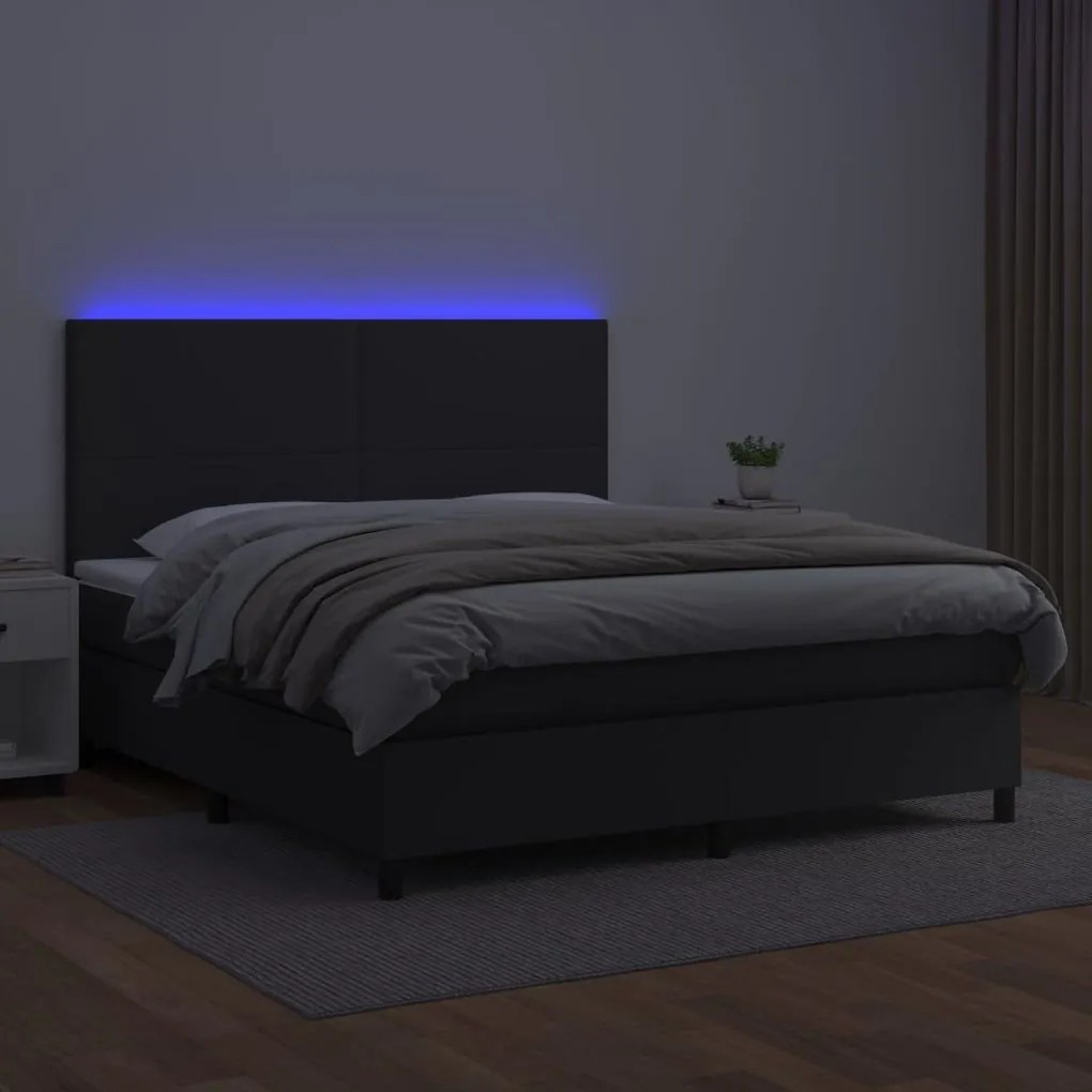 Κρεβάτι Boxspring με Στρώμα &amp; LED Μαύρο 160x200 εκ. Συνθ. Δέρμα - Μαύρο