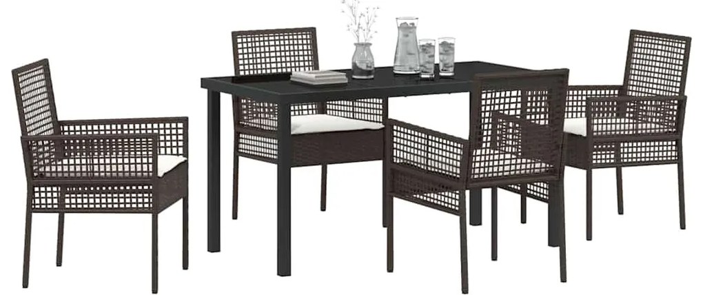 vidaXL Σέτ φαγητού για κήπο με μαξιλάρι 5 pcs Καφέ συνθετικό ρατάν