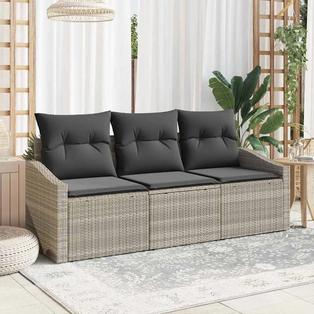 vidaXL Σετ Καναπέ Κήπου 3 pcs Ανοιχτό γκρι Πολυ ράταν
