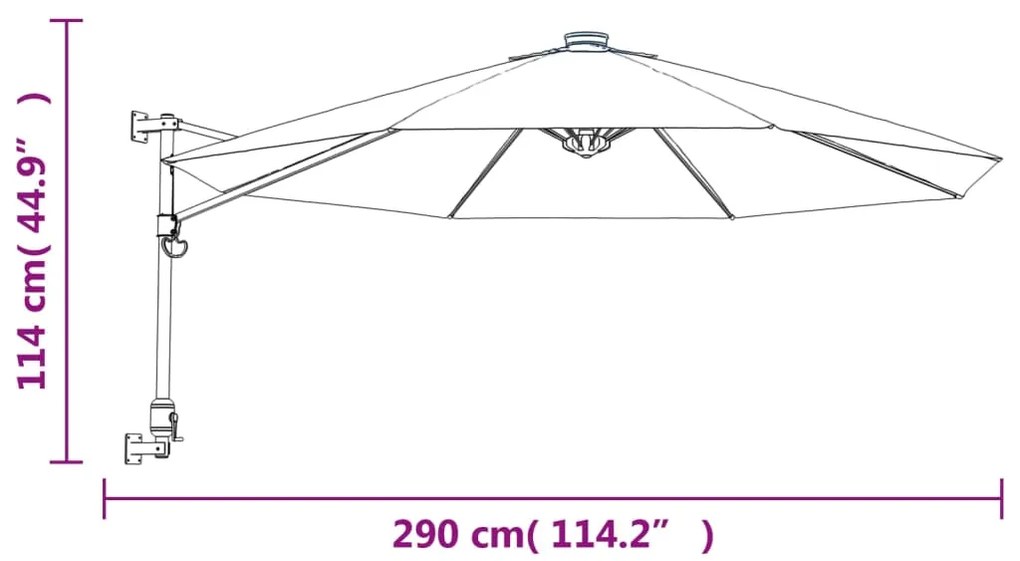 Ομπρέλα Επιτοίχια με LED Ανοιχτό Κόκκινο 290 εκ. - Κόκκινο