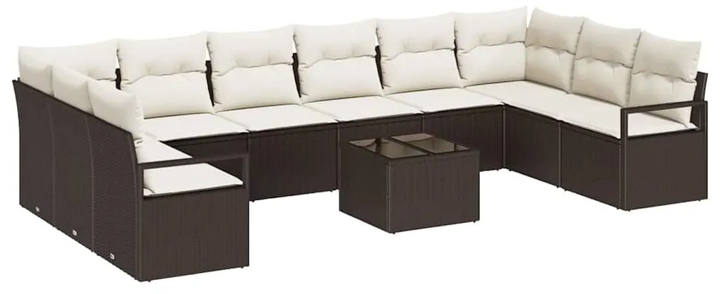 vidaXL Σετ Καναπέ Κήπου 11 pcs Καφέ, Κρέμα Πολυ rattan, βαμμένο ατσάλι