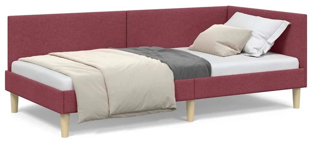 vidaXL Κρεβάτι Γωνίας Κόκκινο 90 εκ x 200 εκ Ύφασμα και Κόντρα Πλακέ