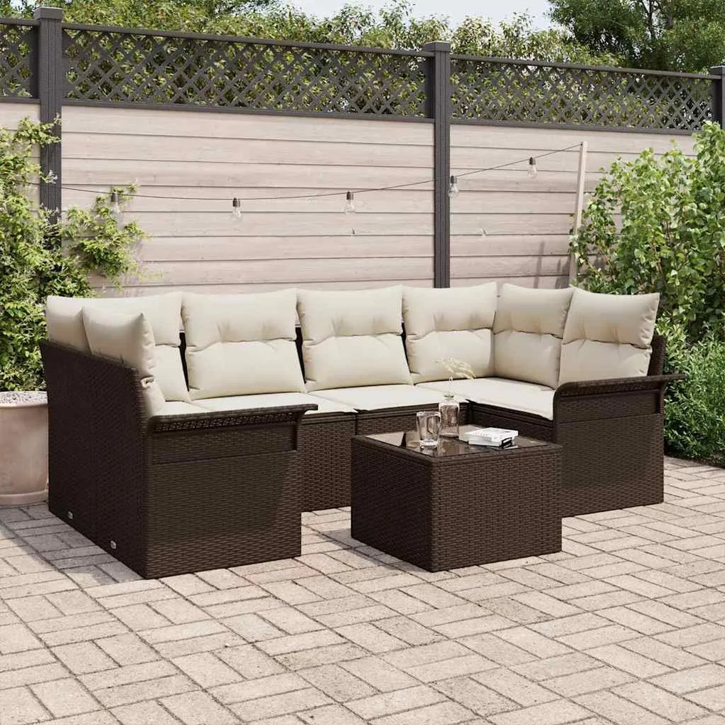 vidaXL Σετ Καναπέ Κήπου με μαξιλάρι 7 pcs Καφέ, Κρέμα 55 x 55 x 37 εκ