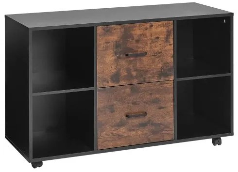 VEVOR 2 Drawer Wooden File Cabinet Mobile Filing Cabinet with Open Shelves Black