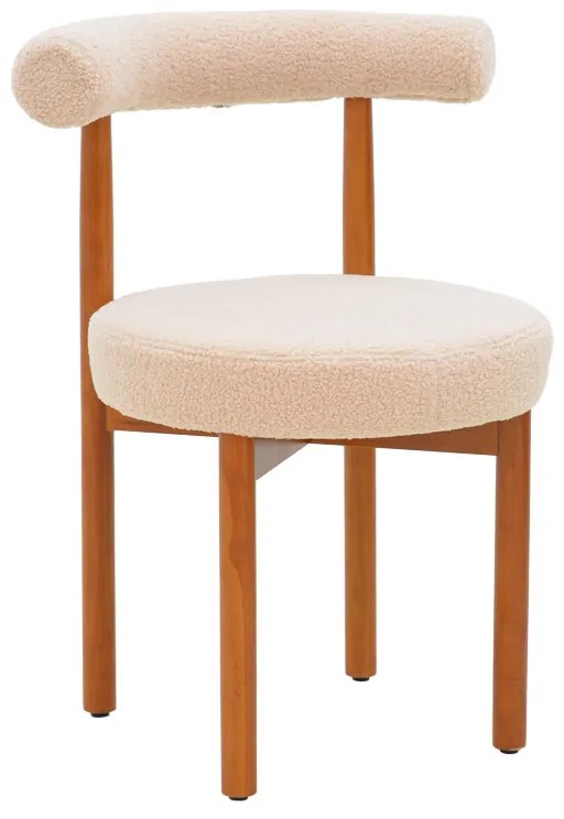 Καρέκλα Fenza pakoworld μπεζ μπουκλέ ύφασμα-πόδι ξύλο οξιάς σε καρυδί απόχρωση 60x54x75εκ