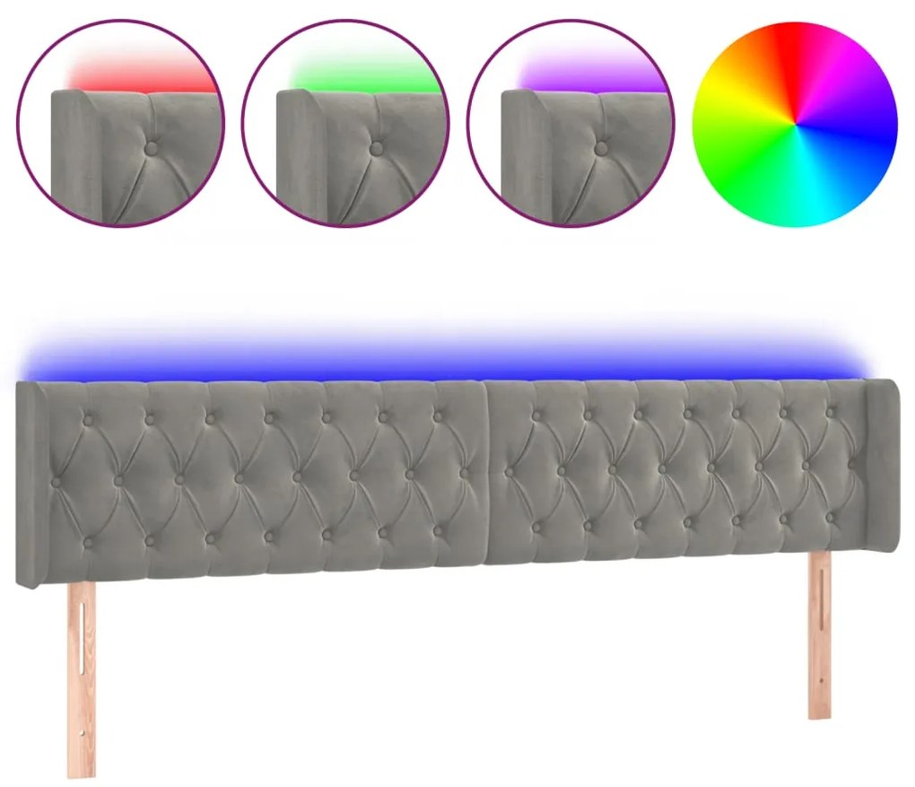 vidaXL Κεφαλάρι Κρεβατιού LED Ανοιχτό Γκρι 183x16x78/88 εκ. Βελούδινο