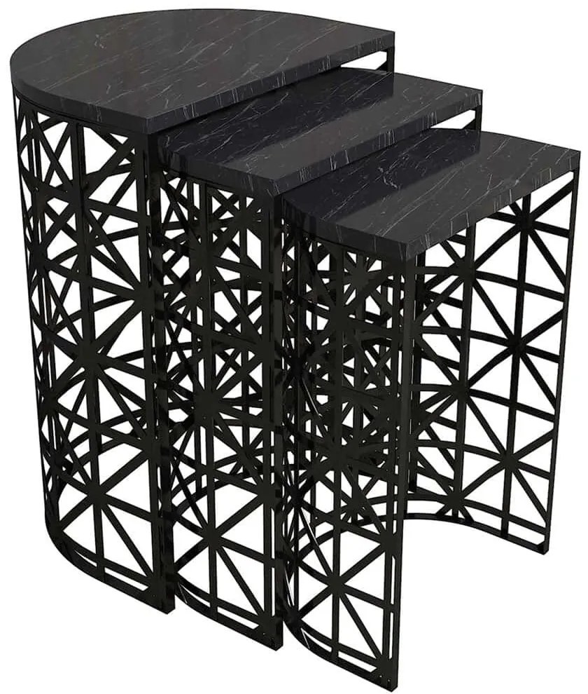 Ζιγκόν Stil (Σετ 3Τμχ) 845HCT2865 46x33x62/41x30x58/36x27x53cm Marble Effect Black