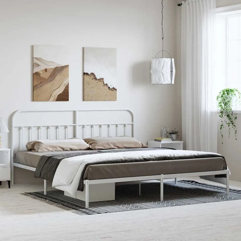 vidaXL Πλαίσιο Κρεβατιού με Κεφαλάρι Λευκό 193 x 203 εκ. Μεταλλικό