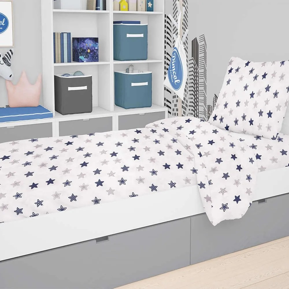 Σεντόνι Βρεφικό Με Λάστιχο Star 102 Blue DimCol Λίκνου 70x140cm 100% Cotton
