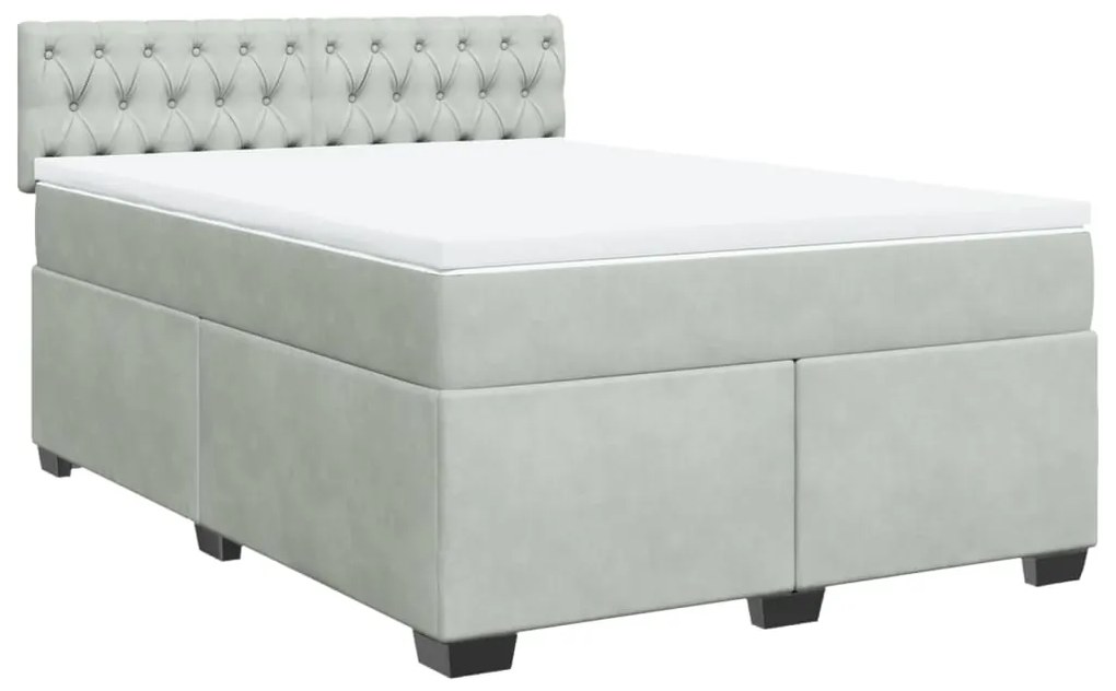 vidaXL Κρεβάτι Boxspring με Στρώμα Ανοιχτό Γκρι 140x200 εκ. Βελούδινο