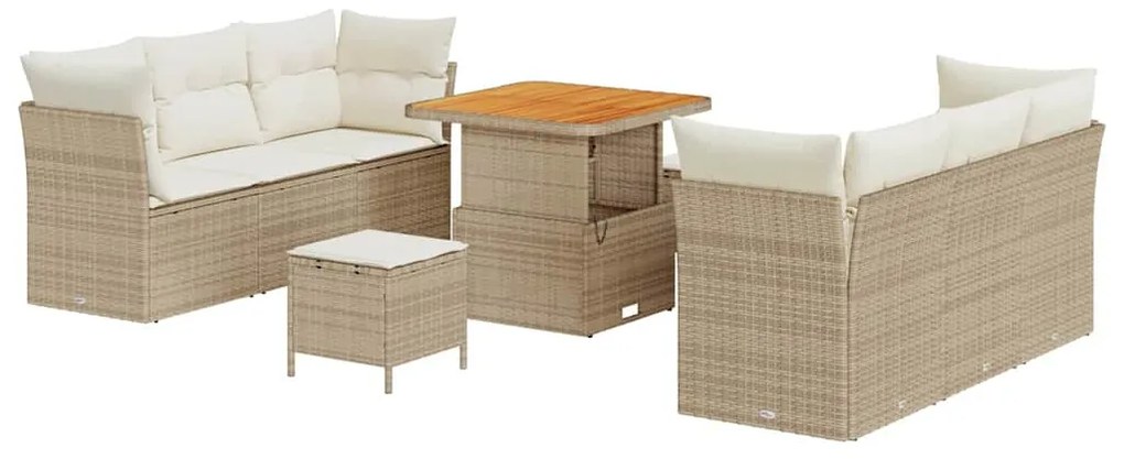 vidaXL Σετ καναπέ κήπου  9 τεμαχίων με beige μαξιλάρια από ράφτιν ακακίας.