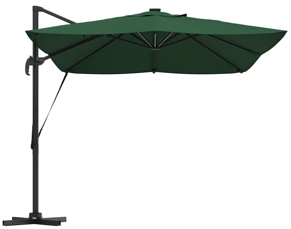 vidaXL Ομπρέλα Ρώμης με LEDs Πράσινη 352x251x265 cm Αλουμίνιο