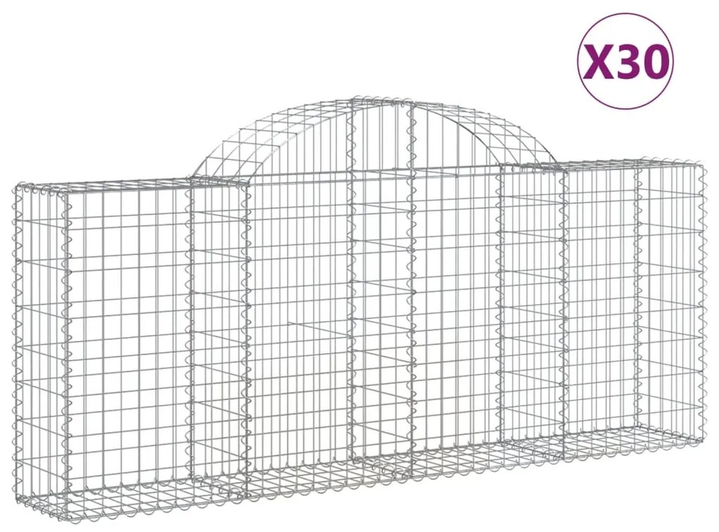 vidaXL Συρματοκιβώτια Τοξωτά 30 τεμ. 200x30x80/100 εκ. Γαλβαν. Ατσάλι