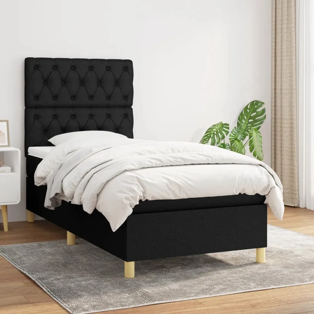 vidaXL Κρεβάτι Boxspring με Στρώμα Μαύρο 80 x 200 εκ. Υφασμάτινο