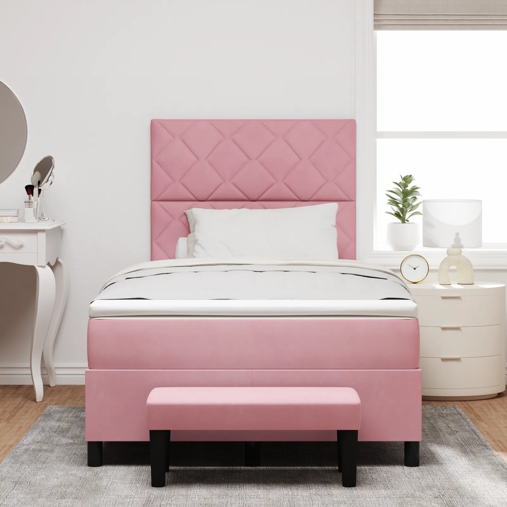 vidaXL Κρεβάτι με ελατήρια με στρώμα Ροζ 120 x 190 cm Βελούδο