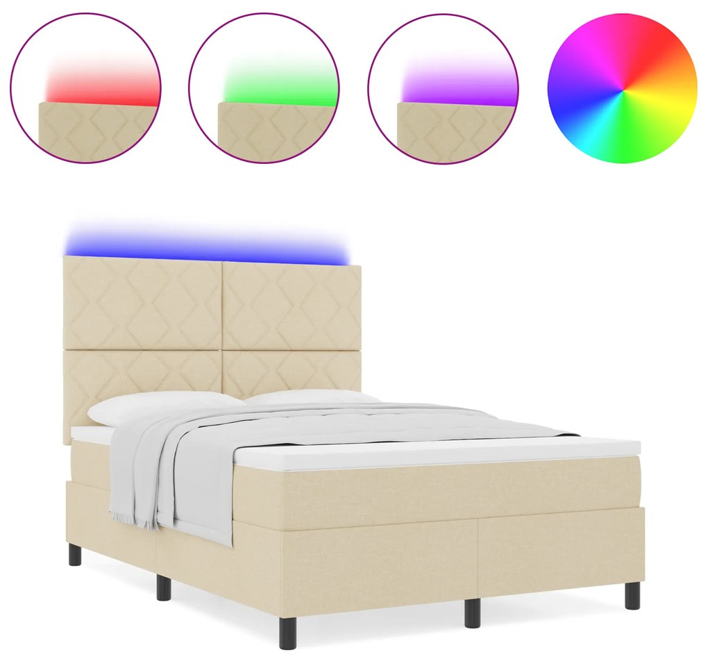 vidaXL Κρεβάτι με ελατήρια και στρώμα & LED σε Κρεμ, 140 x 200 εκ, Υφασμάτινο
