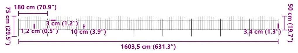 vidaXL Φράχτης Κήπου με Κορυφή Δόρυ από Ατσάλι 1603,5x75 εκ. Μαύρος
