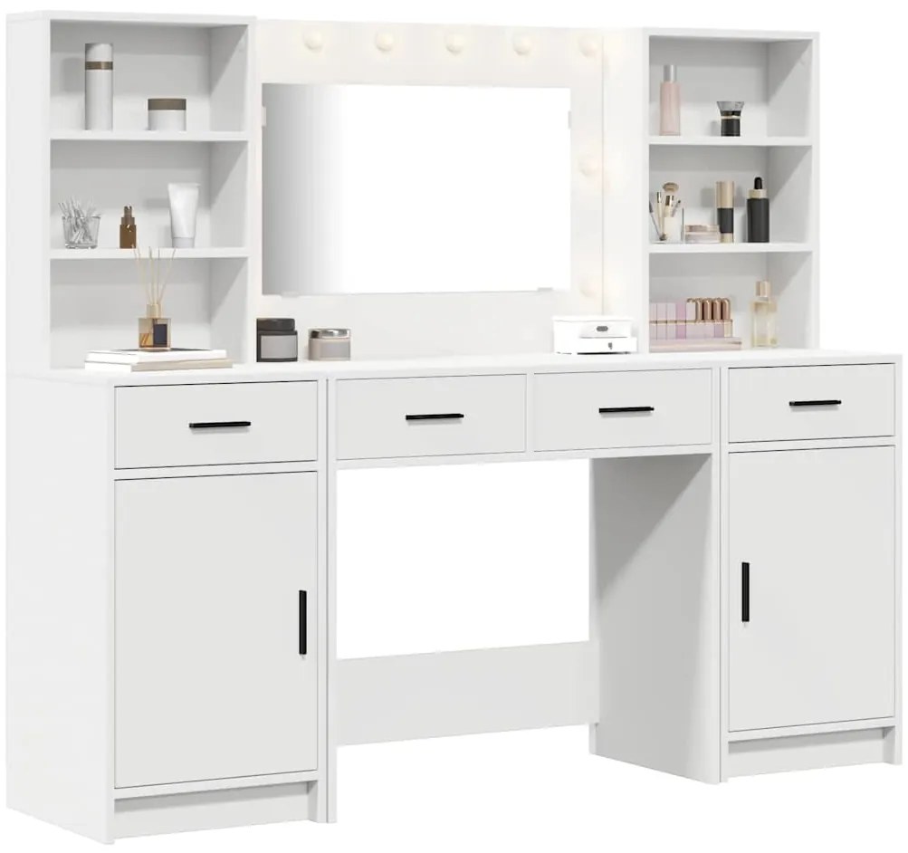 vidaXL Σετ Τραπεζιού Μακιγιάζ με ράφι 3 pcs Λευκό 78.5 x 41 x 135 εκ