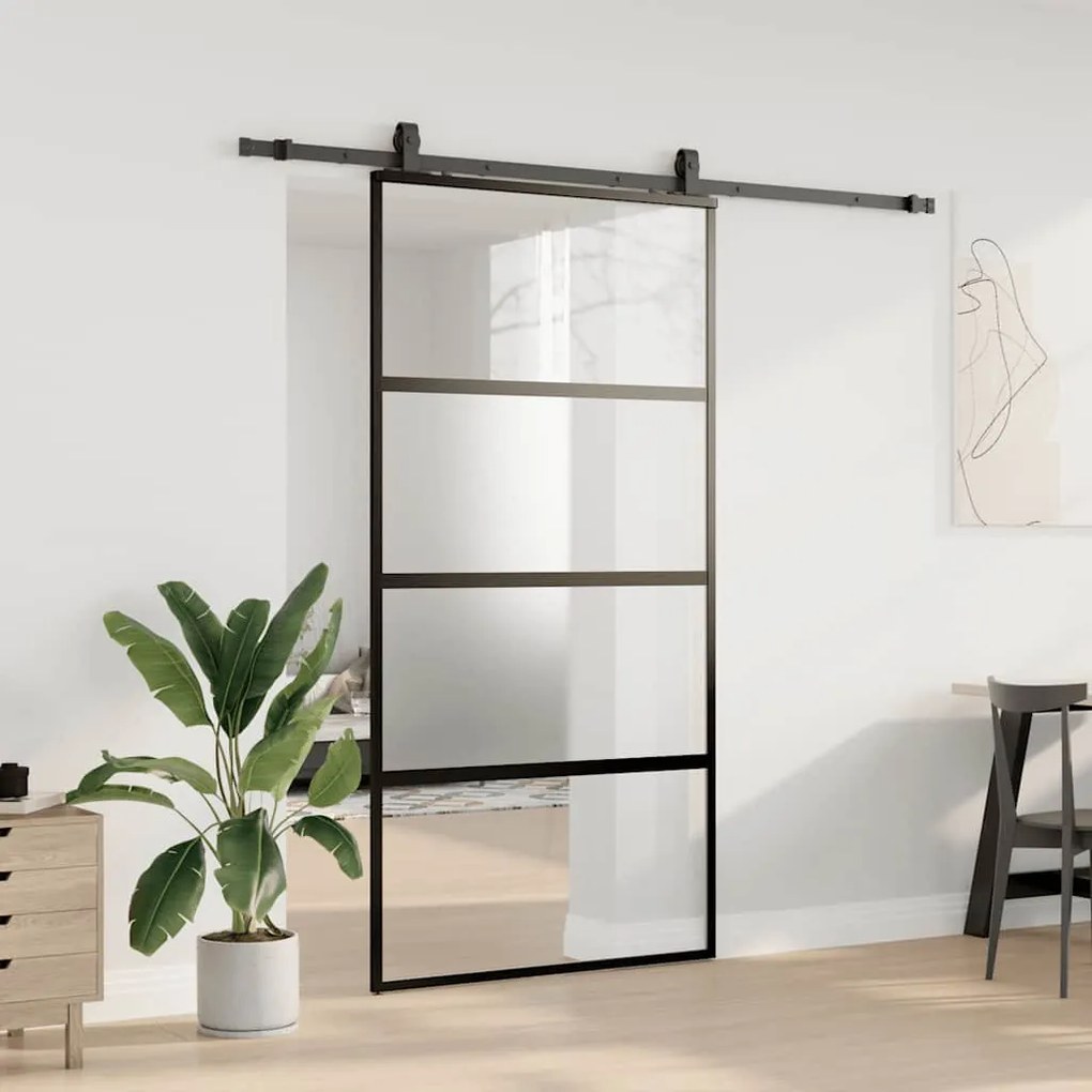 vidaXL Σετ συρόμενης πόρτας με υλικό μαύρο 102,5x205 cm
