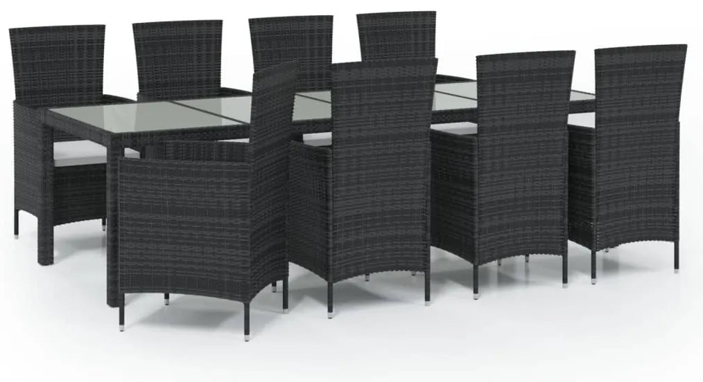 vidaXL Σετ Τραπεζαρίας Εξ. Χώρου 9 τεμ. Μαύρο Συνθ. Ρατάν με Μαξιλάρια