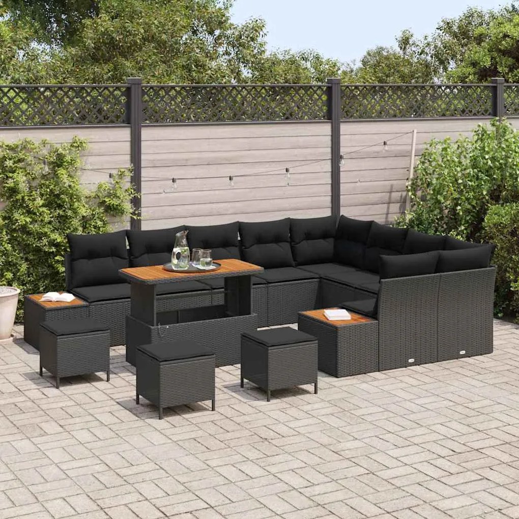 vidaXL Σετ Καναπέ Κήπου με μαξιλάρι 13 pcs Μαύρο Πολυ ράταν