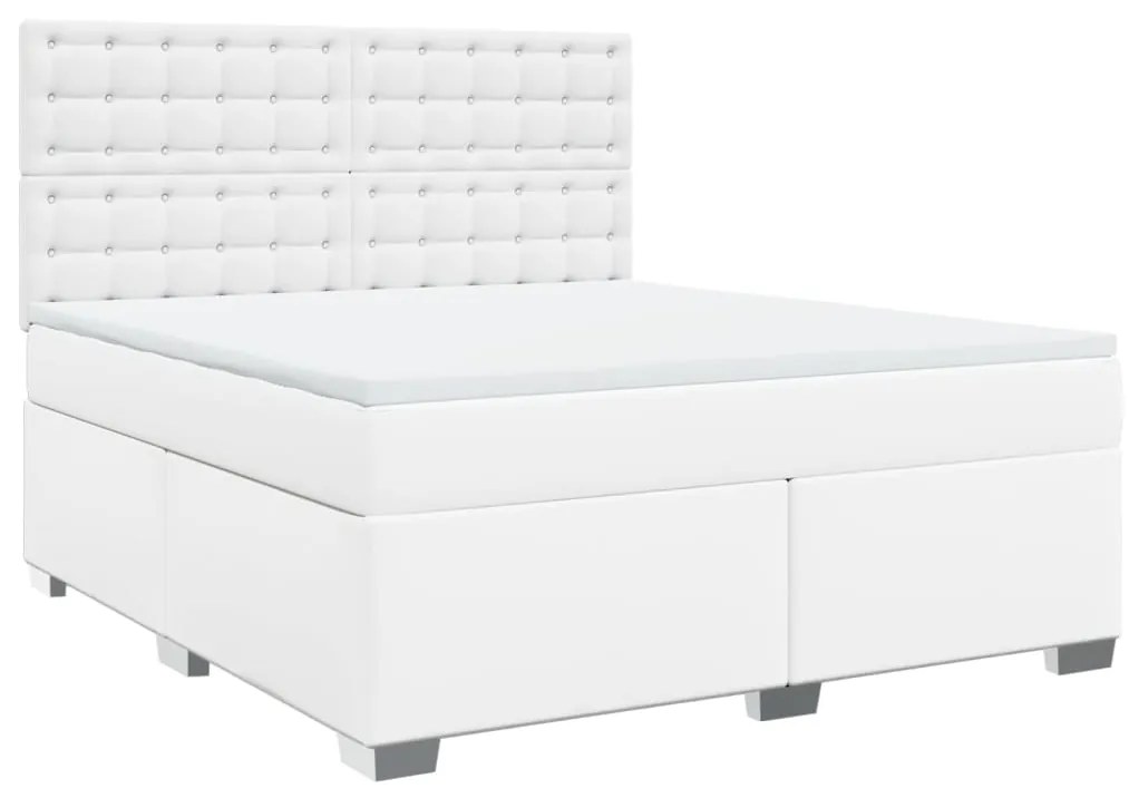 vidaXL Κρεβάτι Boxspring με Στρώμα Λευκό 180x200 εκ. Συνθετικό Δέρμα