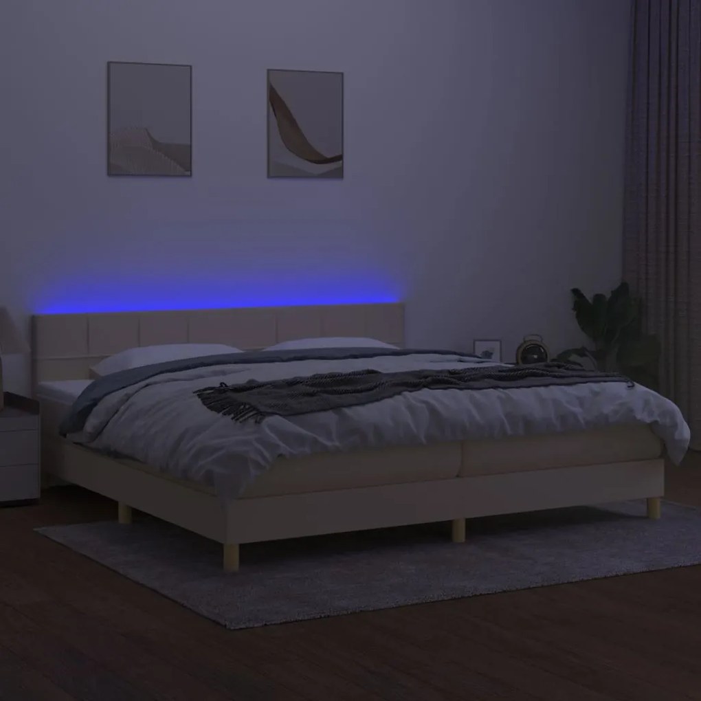 ΚΡΕΒΑΤΙ BOXSPRING ΜΕ ΣΤΡΩΜΑ &amp; LED ΚΡΕΜ 200X200 ΕΚ. ΥΦΑΣΜΑΤΙΝΟ 3133746