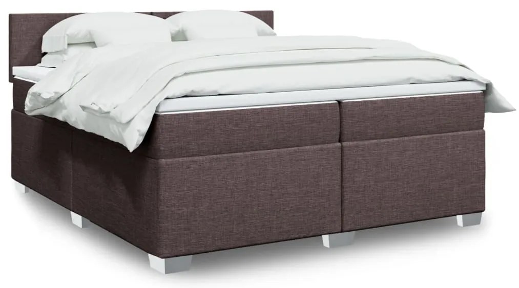 vidaXL Κρεβάτι Boxspring με Στρώμα Σκούρο Καφέ 200x200 εκ. Υφασμάτινο