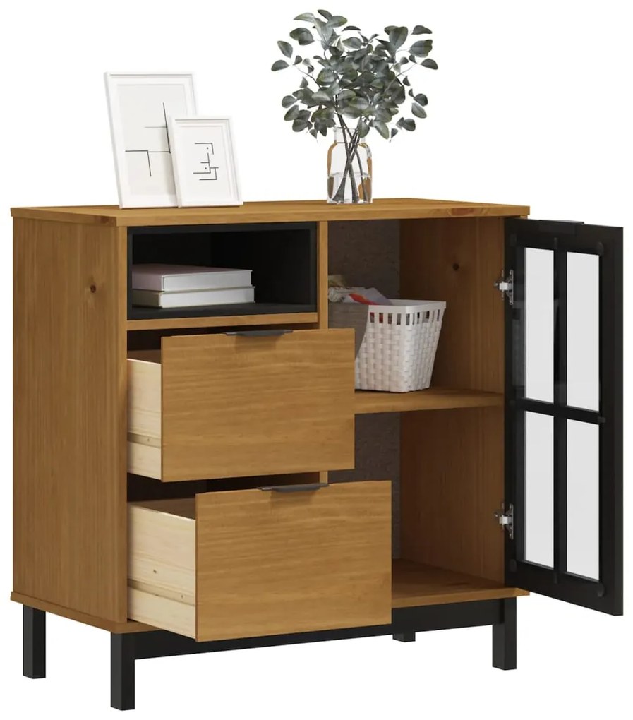 vidaXL Μπουφές FLAM 80x40x80 εκ. από Μασίφ Ξύλο Πεύκο με Γυάλινη Πόρτα