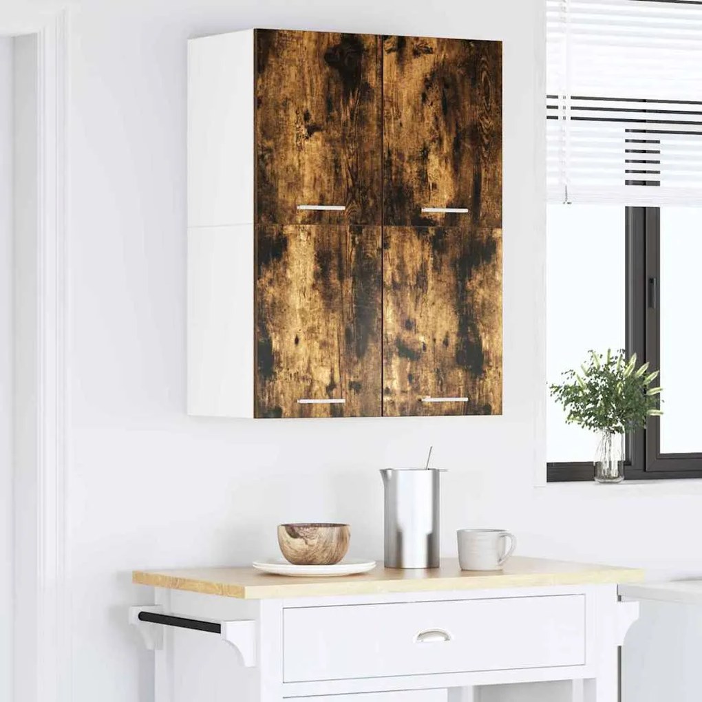 vidaXL Κρεμαστό ντουλάπι με πόρτα Riga 2 pcs Καπνιστός Δρυς και Λευκό