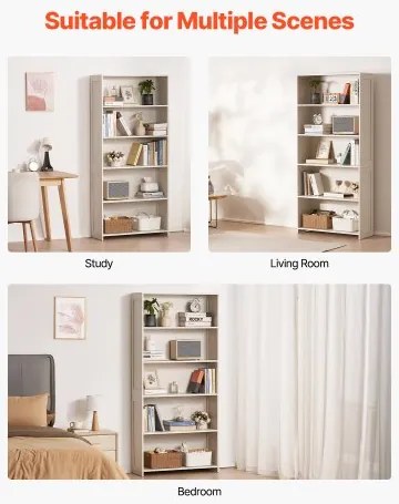 VEVOR 5 Tiers Wide Bookshelf 68" Wooden Freestanding Open Bookcase Shelf White