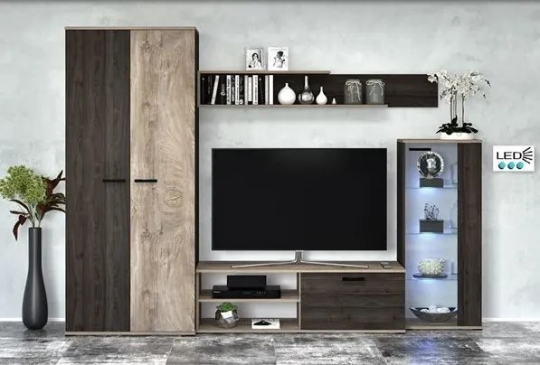 Σύνθετο Σαλονιού Dania 2 με φωτισμός LED 260x190x53cm Oak Norte + New Cremona - GRA805