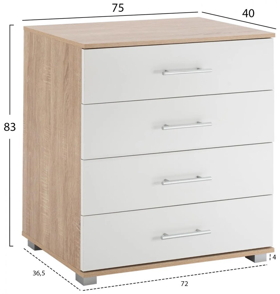 Συρταριέρα Briana με 4 Συρτάρια Sonama - Λευκό 75x40x83Υ εκ. 75x40x83 εκ.