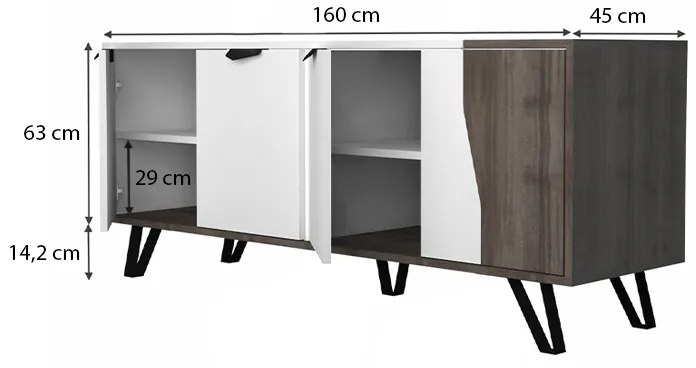 Μπουφές Jasmine Megapap χρώμα λευκό - καρυδί 160x45x78εκ.