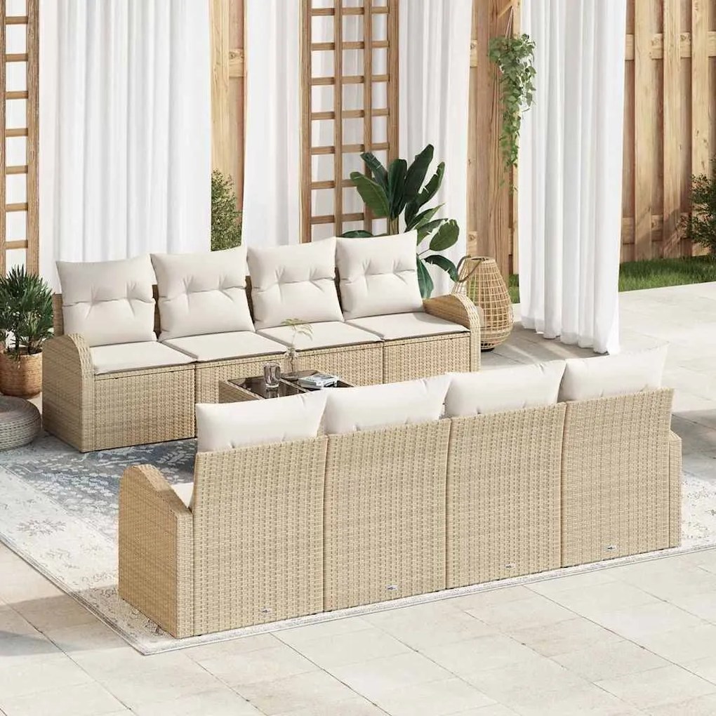 vidaXL Σετ Καναπέ Κήπου με μαξιλάρι 9 pcs Μπεζ, Κρέμα 55 x 55 x 37 εκ