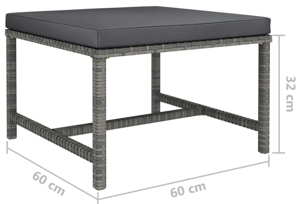 vidaXL Υποπόδιο Τμηματικό Γκρι από Συνθετικό Ρατάν με Μαξιλάρι