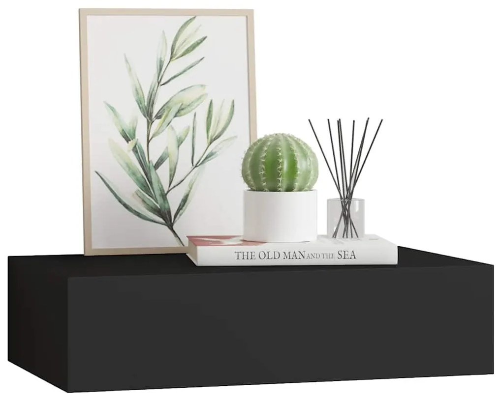 vidaXL Ράφι Επιτοίχιο με Συρτάρι Μαύρο 40 x 23,5 x 10 εκ. από MDF