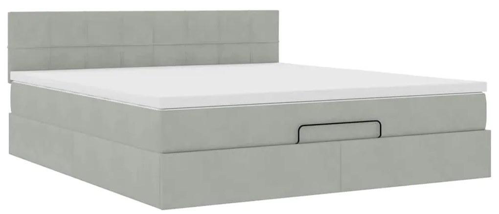 vidaXL Οθωμανικό κρεβάτι με στρώμα & LEDs Ανοιχτό γκρι Βελούδο