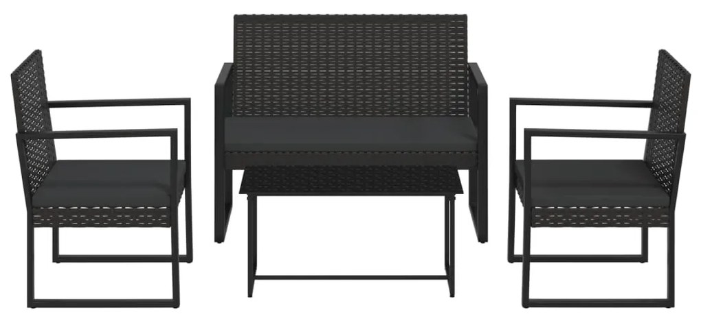 vidaXL Σαλόνι Κήπου Σετ 4 Τεμαχίων Μαύρο Συνθετικό Ρατάν με Μαξιλάρια