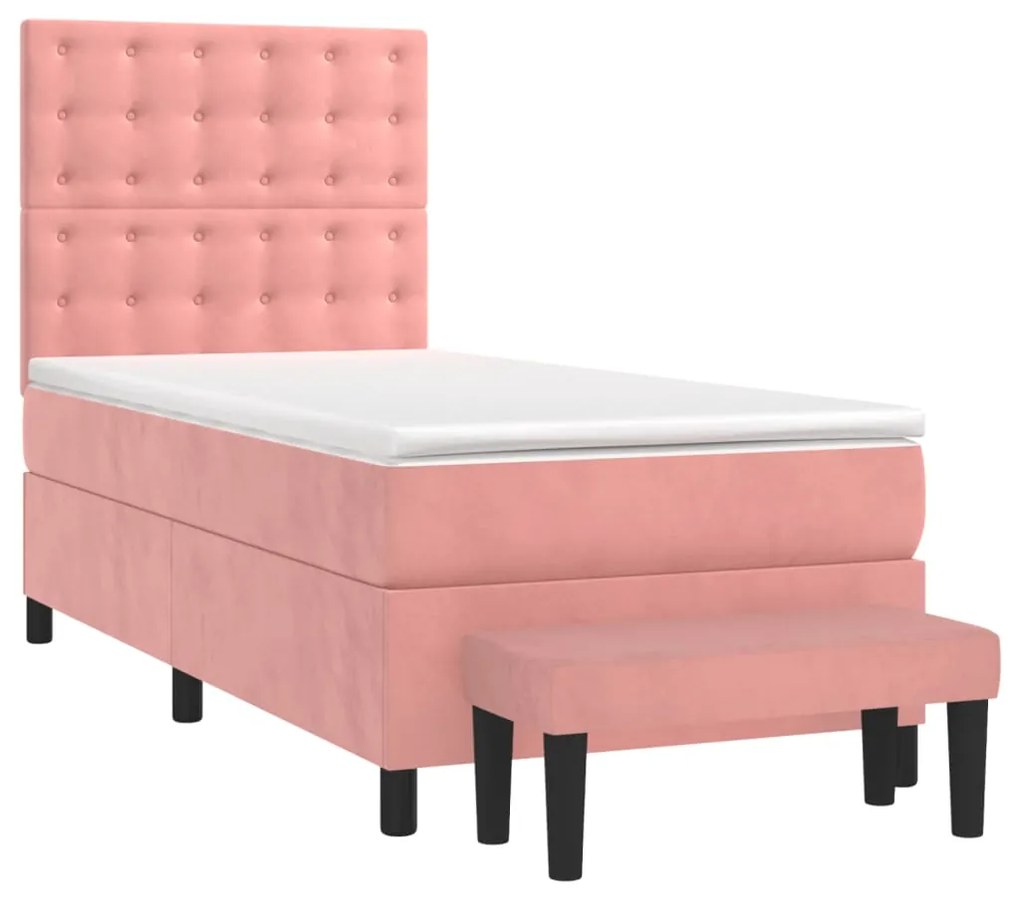 vidaXL Κρεβάτι Boxspring με Στρώμα Ροζ 100x200 εκ. Βελούδινο