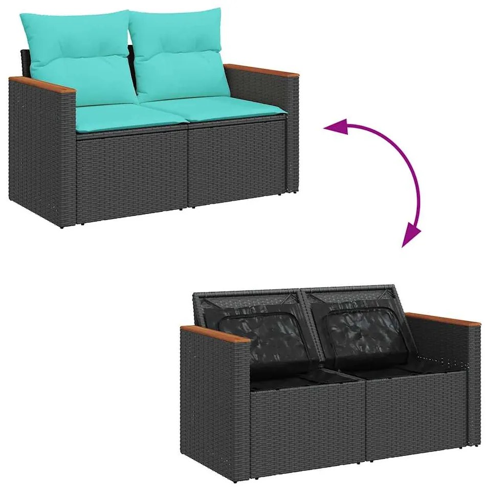 vidaXL Καναπές Κήπου 6 Τεμαχίων Μαύρο από Συνθετικό Ρατάν με Μαξιλάρια