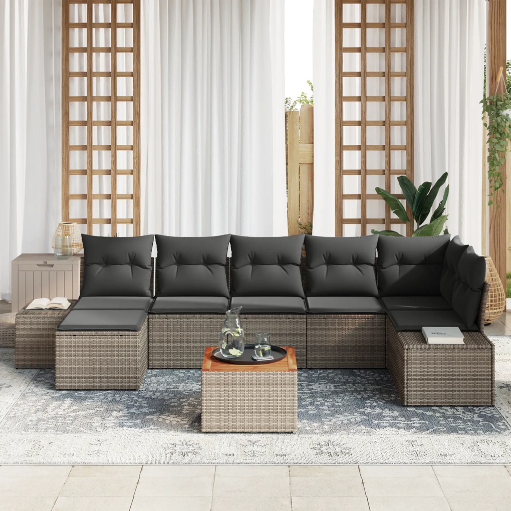 vidaXL Σετ Σαλονιού Κήπου 8 pcs Γκρι Πολυ ράταν