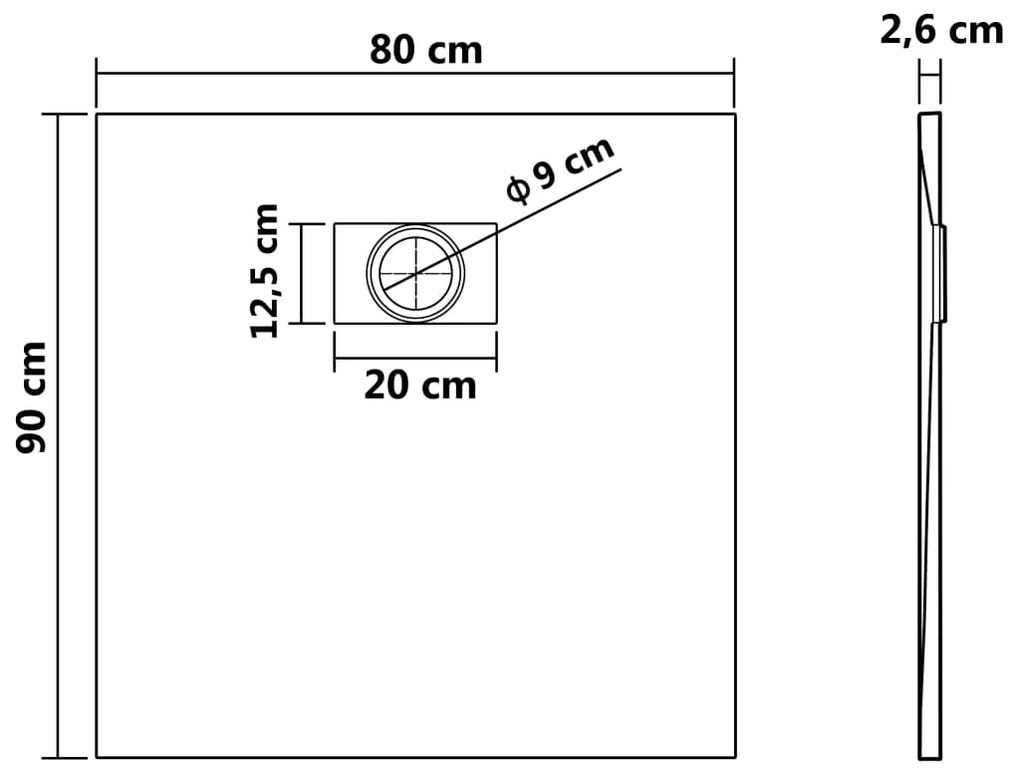 vidaXL Βάση Ντουζιέρας Μαύρη 90 x 80 εκ. από SMC