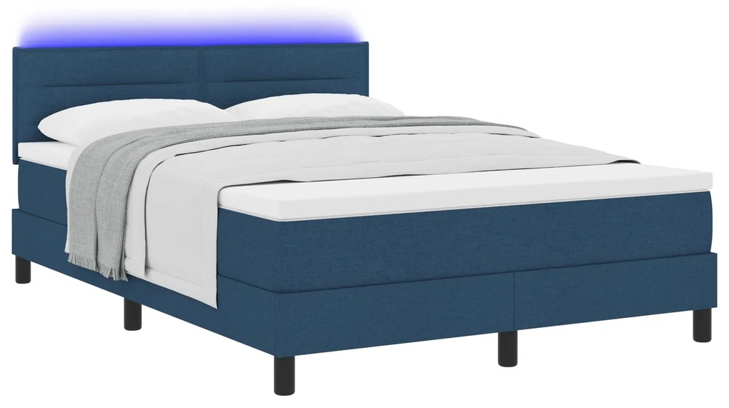 vidaXL κρεβάτι box spring με στρώμα και LED μπλε 140x190 εκ. ύφασμα