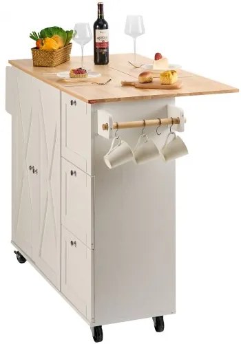 VEVOR Kitchen Island Cart with Solid Wood Top, 45.3&quot; Width Mobile Carts with Storage Cabinet, Rolling Kitchen Table with Spice Rack, Towel Rack, Drop Leaf and Drawer, Portable Islands on Wheels, White