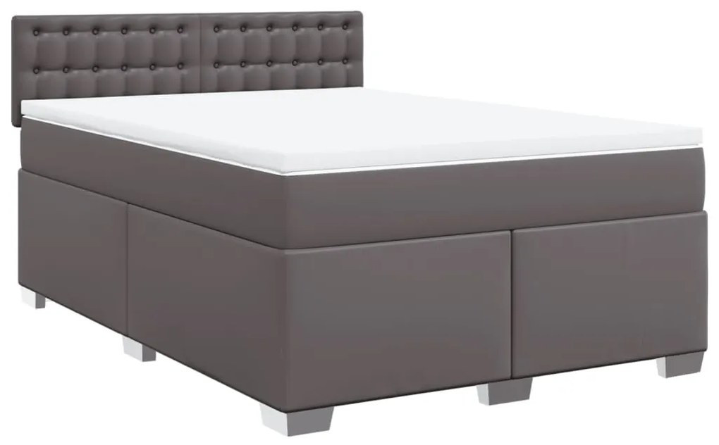 vidaXL Κρεβάτι Boxspring με Στρώμα Γκρι 140x190εκ. από Συνθετικό Δέρμα