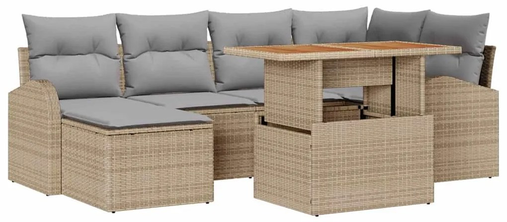 vidaXL Σετ Καναπέ Κήπου με αποθήκευση 7 pcs Μπεζ Πολυ ράταν