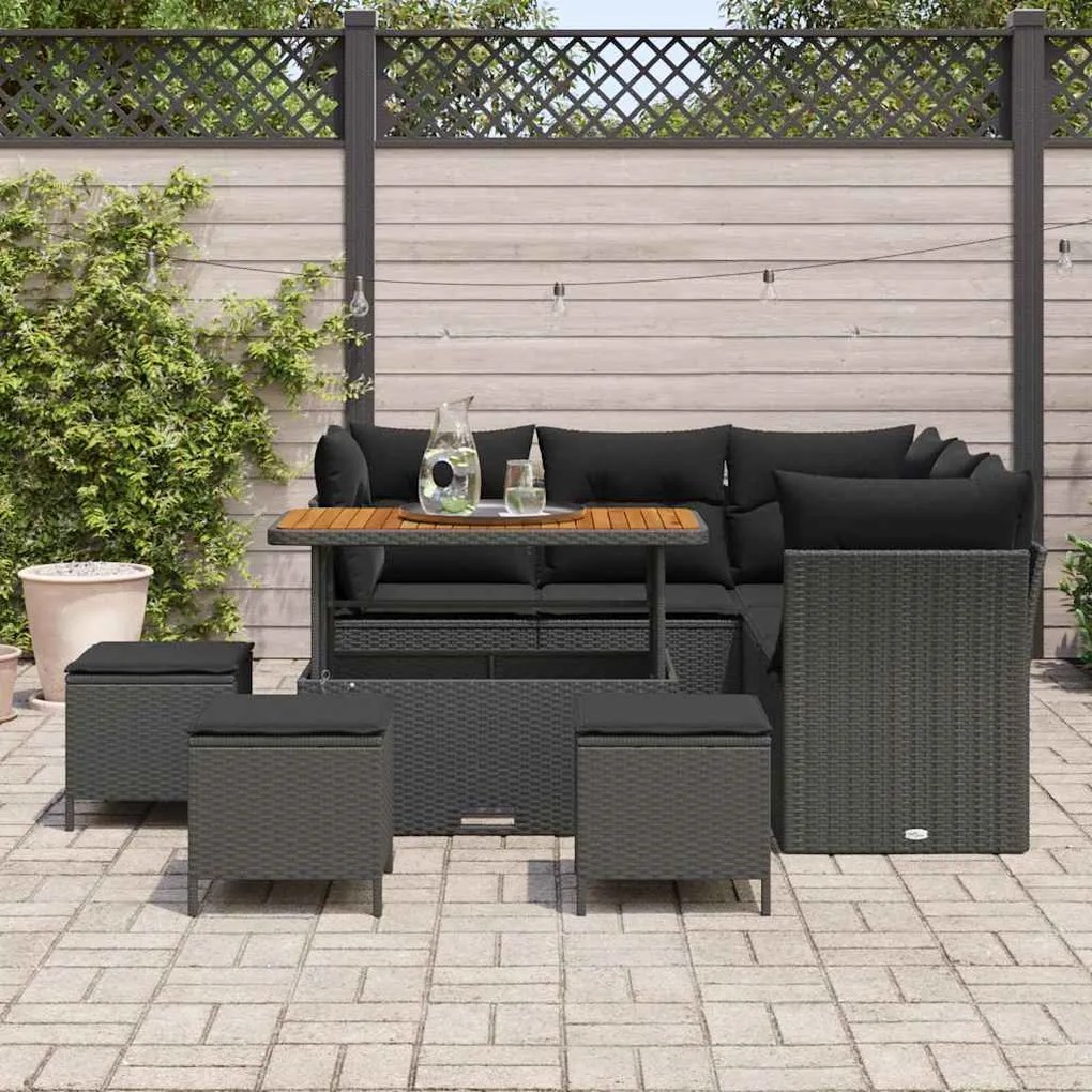 vidaXL Σετ Καναπέ Κήπου Ρυθμιζόμενο ύψος 9 pcs Μαύρο συνθετικό ρατάν