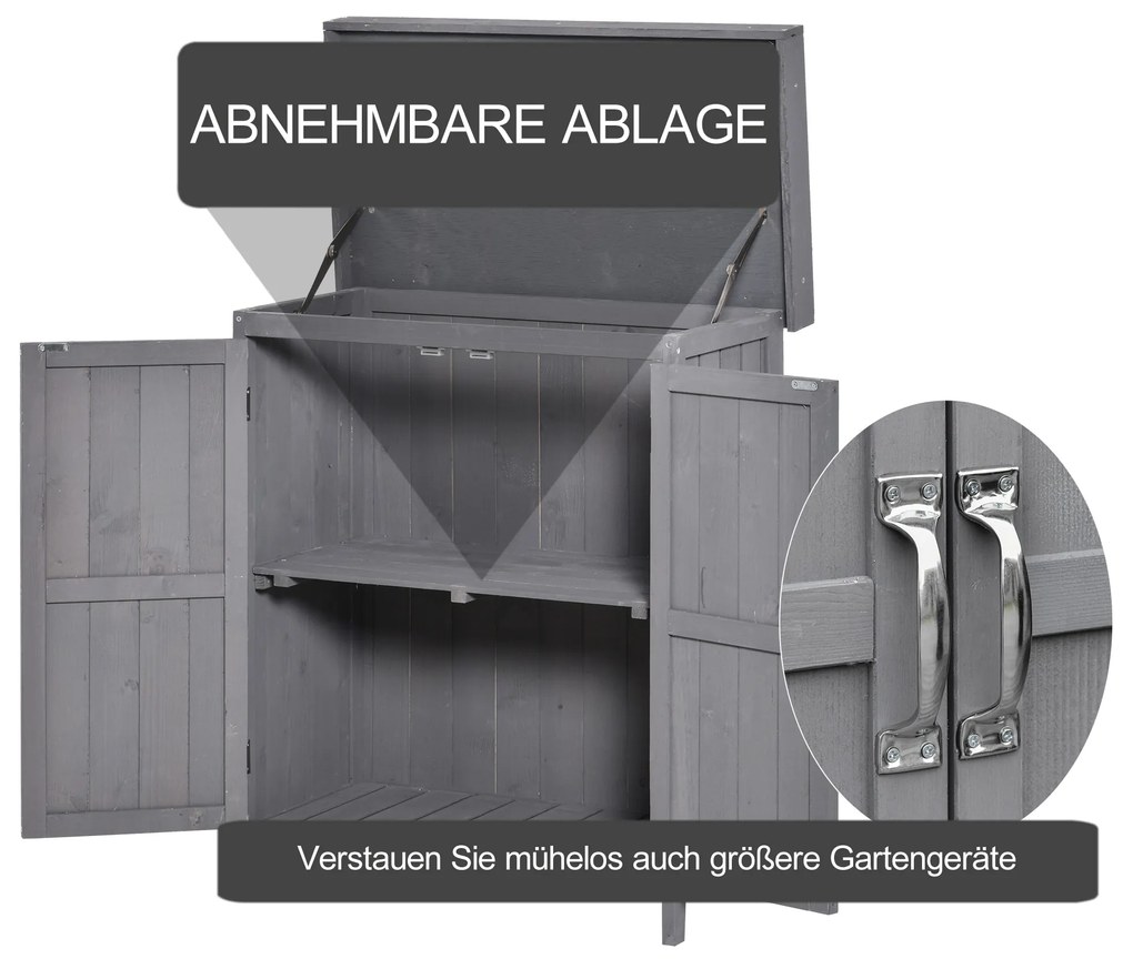 Outsunny ντουλάπι αποθήκευσης, διπλή πόρτα, ανακλινόμενο καπάκι, 2 ράφια, ανθεκτικό στις καιρικές συνθήκες, φυσικό ξύλο, γκρι, 74 x 43 x 88cm