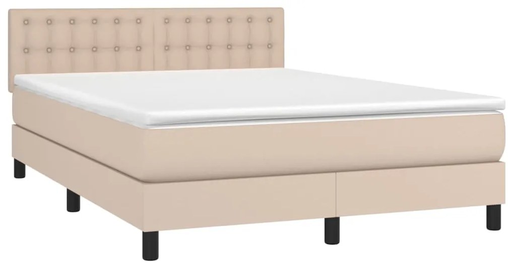 vidaXL Κρεβάτι Boxspring Στρώμα&LED Καπουτσίνο 140x190 εκ. Συνθ. Δέρμα